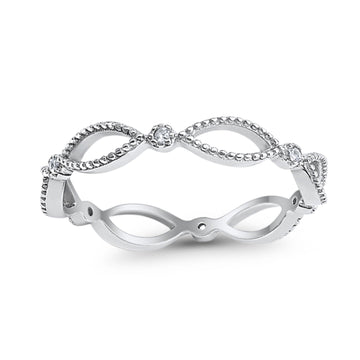 Full Eternity Stackable Band Wedding Ring Round Simulated CZ 925 Sterling Silver